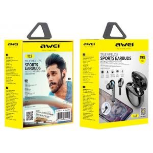 AWEI earphones με θήκη φόρτισης T15, True Wireless, μαύρα | Αξεσουάρ κινητών | elabstore.gr