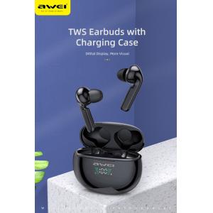 AWEI earphones με θήκη φόρτισης T15P, True Wireless, μαύρα | Αξεσουάρ κινητών | elabstore.gr