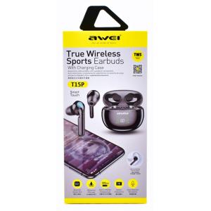 AWEI earphones με θήκη φόρτισης T15P, True Wireless, μαύρα | Αξεσουάρ κινητών | elabstore.gr