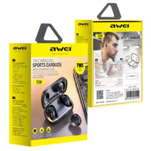 AWEI earphones με θήκη φόρτισης T20, True Wireless, μαύρα | Αξεσουάρ κινητών | elabstore.gr
