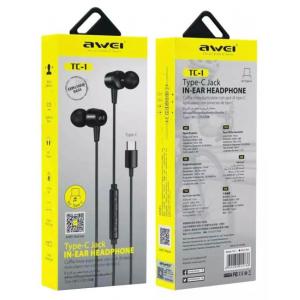 AWEI earphones με μικρόφωνο TC-1, Type-C, 1.2m, μαύρα | Αξεσουάρ κινητών | elabstore.gr