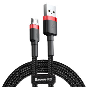 BASEUS καλώδιο USB σε Micro CAMKLF-C91, 1.5A, 2m, μαύρο-κόκκινο | Αξεσουάρ κινητών | elabstore.gr