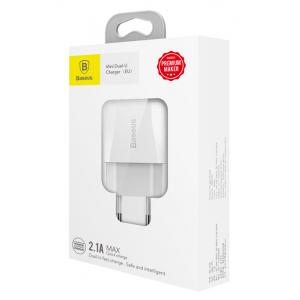 BASEUS φορτιστής τοίχου CCALL-MN02, 2x USB, 2.1A, λευκός | Αξεσουάρ κινητών | elabstore.gr