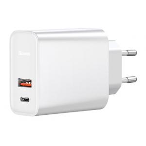 BASEUS φορτιστής τοίχου CCFS-C02, USB & USB Type-C, 30W, λευκός | Αξεσουάρ κινητών | elabstore.gr