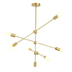 POWERTECH φωτιστικό οροφής HLL-0034, 6x E27, 100x40cm, μεταλλικό, χρυσό | Φωτισμός | elabstore.gr