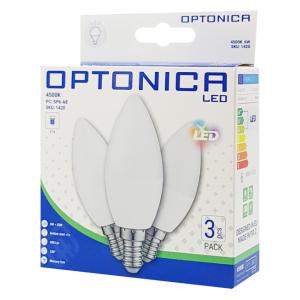 OPTONICA LED Λάμπα Candle C37 1419, 6W, 6000K, E14, 480LM, 3τμχ | Φωτισμός | elabstore.gr