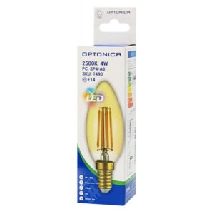 OPTONICA LED Λάμπα Candle C35 Filament 1490, 4W, 2500K, E14, 400LM | Φωτισμός | elabstore.gr
