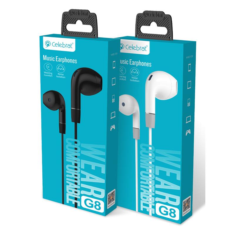 CELEBRAT earphones με μικρόφωνο G8, 3.5mm, 1.2m, λευκά | eLabstore.gr CELEBRAT earphones με μικρόφωνο G8, 3.5mm, 1.2m, λευκά | Αξεσουάρ κινητών | elabstore.gr