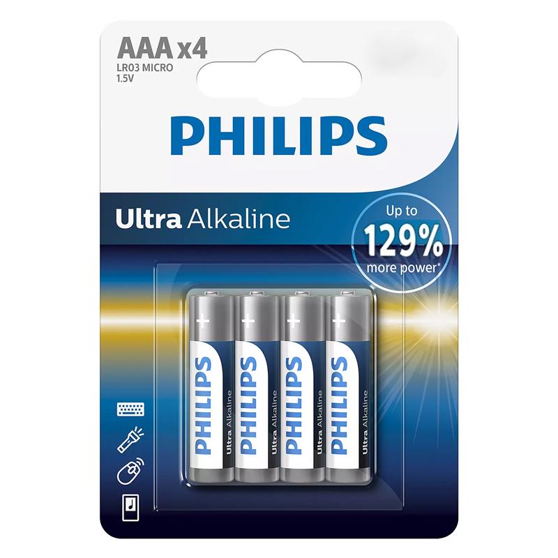 PHILIPS Ultra αλκαλικές μπαταρίες LR03E4B/10, AAA LR03 1.5V, 4τμχ | eLabstore.gr PHILIPS Ultra αλκαλικές μπαταρίες LR03E4B/10, AAA LR03 1.5V, 4τμχ | Μπαταρίες | elabstore.gr