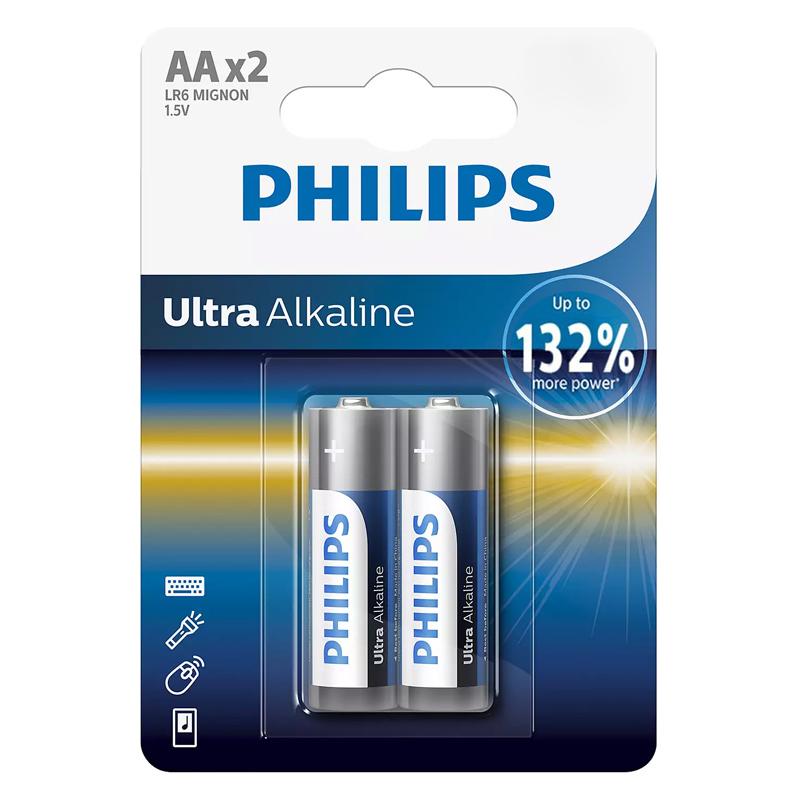 PHILIPS Ultra αλκαλικές μπαταρίες LR6E2B/10, AA LR6 1.5V, 2τμχ | eLabstore.gr PHILIPS Ultra αλκαλικές μπαταρίες LR6E2B/10, AA LR6 1.5V, 2τμχ | Μπαταρίες | elabstore.gr