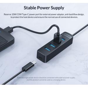 ORICO USB 3.0 Hub TWU3-4A, 4x USB 3.0, 1x USB Type-C, μαύρο | Συνοδευτικά PC | elabstore.gr