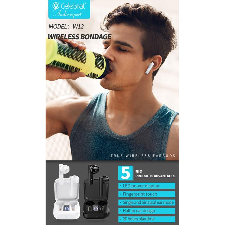 CELEBRAT earphones με θήκη φόρτισης W12, True Wireless, λευκά | eLabstore.gr CELEBRAT earphones με θήκη φόρτισης W12, True Wireless, λευκά | Αξεσουάρ κινητών | elabstore.gr