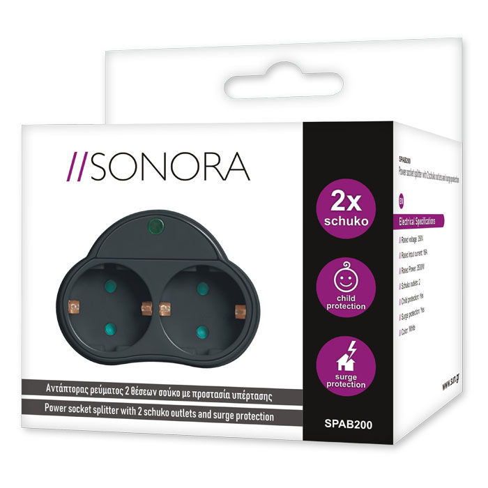 SONORA SPAB200 ΜΑΥΡΟΣ ΑΝΤΑΠΤΟΡΑΣ ΥΠΕΡΤΑΣΗΣ 2χΣΟΥΚΟ | eLabstore.gr SONORA SPAB200 ΜΑΥΡΟΣ ΑΝΤΑΠΤΟΡΑΣ ΥΠΕΡΤΑΣΗΣ 2χΣΟΥΚΟ | ΦΩΤΙΣΜΟΣ / ΗΛΕΚΤΡΟΛΟΓΙΚΑ | elabstore.gr