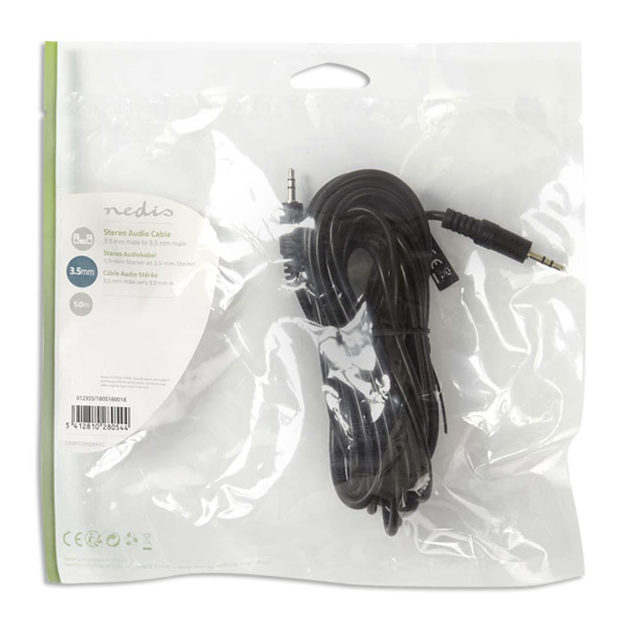 NEDIS CAGP22000BK50 Stereo Audio Cable 3.5 mm Male - 3.5 mm Male 5.0m Black | eLabstore.gr NEDIS CAGP22000BK50 Stereo Audio Cable 3.5 mm Male - 3.5 mm Male 5.0m Black | ΚΑΛΩΔΙΑ / ADAPTORS | elabstore.gr