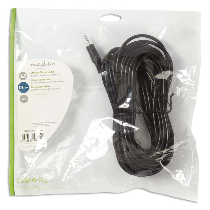 NEDIS CAGP22000BK100 Stereo Audio Cable 3.5 mm Male - 3.5 mm Male 10 m Black | eLabstore.gr NEDIS CAGP22000BK100 Stereo Audio Cable 3.5 mm Male - 3.5 mm Male 10 m Black | ΚΑΛΩΔΙΑ / ADAPTORS | elabstore.gr