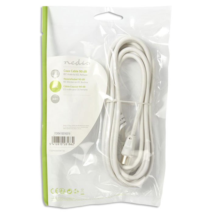 NEDIS CSGP40000WT30 Coax Cable 90dB IEC (Coax) Male - IEC (Coax) Female 3.0m Whi | eLabstore.gr NEDIS CSGP40000WT30 Coax Cable 90dB IEC (Coax) Male - IEC (Coax) Female 3.0m Whi | ΚΑΛΩΔΙΑ / ADAPTORS | elabstore.gr