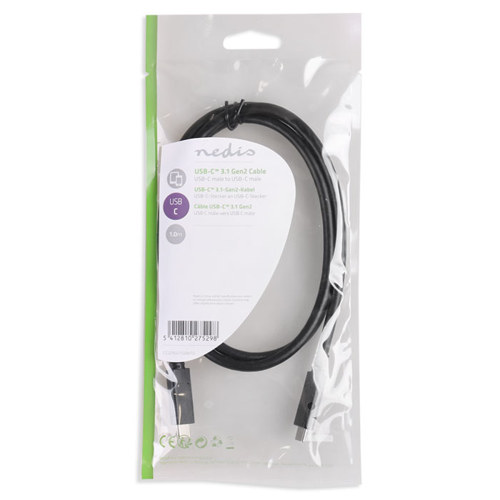NEDIS CCGP64750BK10 USB 3.1 Cable (Gen2) Type-C Male - Type-C Male 1.0 m Black | eLabstore.gr NEDIS CCGP64750BK10 USB 3.1 Cable (Gen2) Type-C Male - Type-C Male 1.0 m Black | ΚΑΛΩΔΙΑ / ADAPTORS | elabstore.gr
