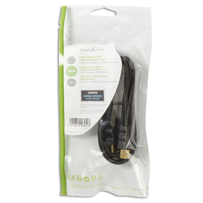 NEDIS CVGP34000BK10 High Speed HDMI Cable with Ethernet HDMI Connector-HDMI Conn | eLabstore.gr NEDIS CVGP34000BK10 High Speed HDMI Cable with Ethernet HDMI Connector-HDMI Conn | ΚΑΛΩΔΙΑ / ADAPTORS | elabstore.gr