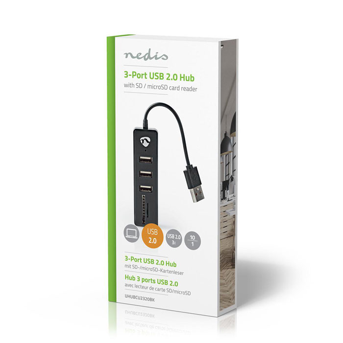 NEDIS UHUBCU2320BK USB Hub 3-Port USB 2.0 Card Reader SD/MicroSD Black | eLabstore.gr NEDIS UHUBCU2320BK USB Hub 3-Port USB 2.0 Card Reader SD/MicroSD Black | ΠΕΡΙΦΕΡΕΙΑΚΑ Η/Υ & LAPTOP | elabstore.gr
