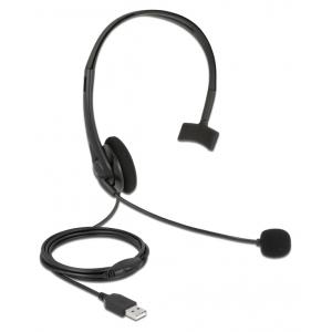 DELOCK headphones με μικρόφωνο 27177, mono, USB, volume control, μαύρα | Συνοδευτικά PC | elabstore.gr