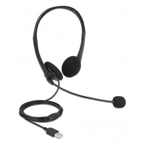 DELOCK headphones με μικρόφωνο 27179, stereo, USB, volume control, μαύρα | Συνοδευτικά PC | elabstore.gr