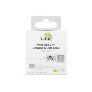 Καλώδιο Micro USB Devices Long USB 2.4A Φόρτισης - Data 2m LUM02 Λευκό Lime | Περιφερειακά | elabstore.gr