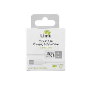 Καλώδιο Type C Long σε USB 2.4A Φόρτισης - Data 2m Λευκό LUC02 Lime | Περιφερειακά | elabstore.gr