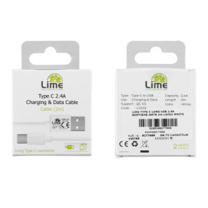 Καλώδιο Type C Long σε USB 2.4A Φόρτισης - Data 2m Λευκό LUC02 Lime | eLabstore.gr Καλώδιο Type C Long σε USB 2.4A Φόρτισης - Data 2m Λευκό LUC02 Lime | Περιφερειακά | elabstore.gr