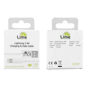 Καλώδιο Lightning Long USB 2.4A Φόρτισης - Data 1m Λευκό LULO1 Lime | Περιφερειακά | elabstore.gr