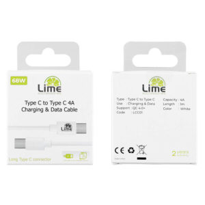 Καλώδιο Type C Long σε USB-C Type C Long 4.0A Φόρτισης - Data 1m Λευκό LCC01 Lime | Περιφερειακά | elabstore.gr
