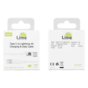 Καλώδιο Type C Long σε Lightning Long 4.0A Φόρτισης - Data 1m Λευκό LCL01 Lime | Περιφερειακά | elabstore.gr
