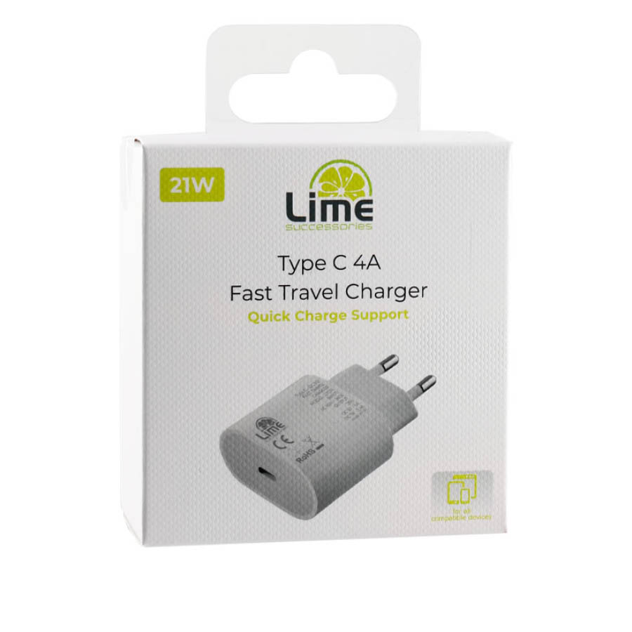Universal Type C 3.0 Fast Travel Wall Charger QC 3.0 21W 5V 4.0A /9V 2.4A Λευκό Lime LTC14 | eLabstore.gr Universal Type C 3.0 Fast Travel Wall Charger QC 3.0 21W 5V 4.0A /9V 2.4A Λευκό Lime LTC14 | Περιφερειακά | elabstore.gr