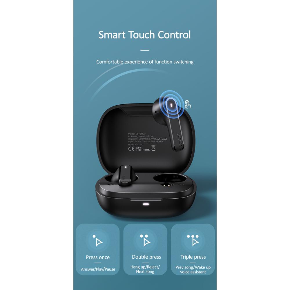 USAMS earbuds US-SM001 με θήκη φόρτισης, True Wireless, μαύρα | eLabstore.gr USAMS earbuds US-SM001 με θήκη φόρτισης, True Wireless, μαύρα | Αξεσουάρ κινητών | elabstore.gr