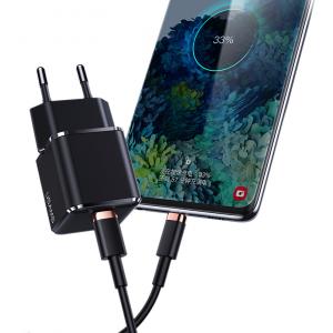 USAMS φορτιστής τοίχου T42, USB Τype-C, Super Si, PD QC 3.0, 25W, μαύρος | Αξεσουάρ κινητών | elabstore.gr