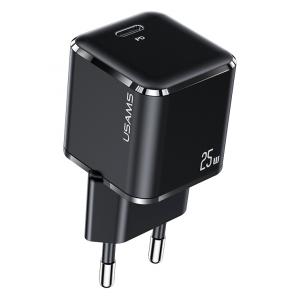 USAMS φορτιστής τοίχου T42, USB Τype-C, Super Si, PD QC 3.0, 25W, μαύρος | Αξεσουάρ κινητών | elabstore.gr