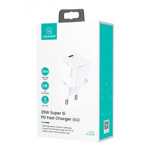 USAMS φορτιστής τοίχου T42, USB Τype-C, Super Si, PD QC 3.0, 25W, λευκός | Αξεσουάρ κινητών | elabstore.gr