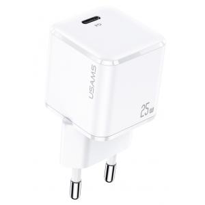 USAMS φορτιστής τοίχου T42, USB Τype-C, Super Si, PD QC 3.0, 25W, λευκός | Αξεσουάρ κινητών | elabstore.gr