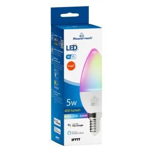 POWERTECH Smart λάμπα LED E14-009, Wi-Fi, 5W, E14, RGB 2700-6500K | Φωτισμός | elabstore.gr