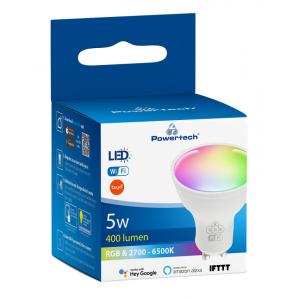 POWERTECH Smart λάμπα LED GU10-001, Wi-Fi, 5W, GU10, RGB 2700-6500K | Φωτισμός | elabstore.gr