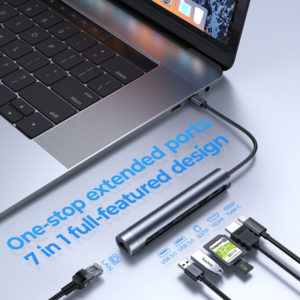 JOYROOM docking station S-H111, 2x USB, HDMI, Type-C, RJ45, TF/SD, γκρι | Συνοδευτικά PC | elabstore.gr