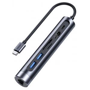 JOYROOM docking station S-H111, 2x USB, HDMI, Type-C, RJ45, TF/SD, γκρι | Συνοδευτικά PC | elabstore.gr