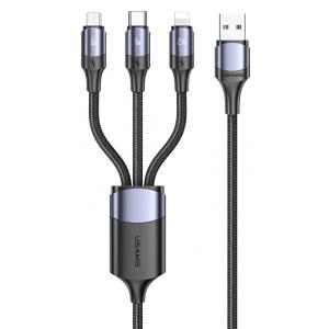 USAMS καλώδιο USB σε Micro/Type-C/Lightning US-SJ510, 6A, 1.2m, μαύρο | Αξεσουάρ κινητών | elabstore.gr