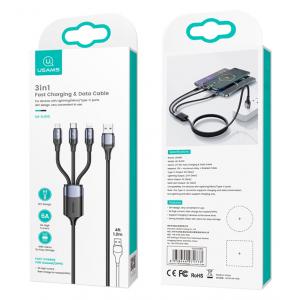 USAMS καλώδιο USB σε Micro/Type-C/Lightning US-SJ510, 6A, 1.2m, μαύρο | Αξεσουάρ κινητών | elabstore.gr