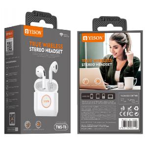 YISON earphones με θήκη φόρτισης T8, True Wireless, λευκά | Αξεσουάρ κινητών | elabstore.gr