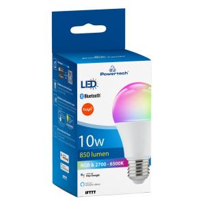 POWERTECH Smart λάμπα LED E27-014, Bluetooth, 10W, E27, RGB 2700-6500K | Φωτισμός | elabstore.gr