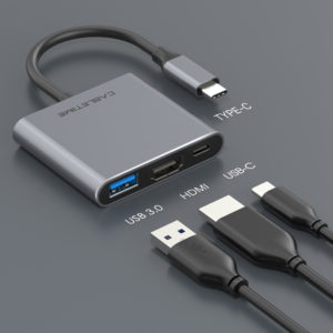CABLETIME αντάπτορας USB-C σε HDMI + USB3.0 + USB-C PD C160, 0.15m, γκρι | Συνοδευτικά PC | elabstore.gr