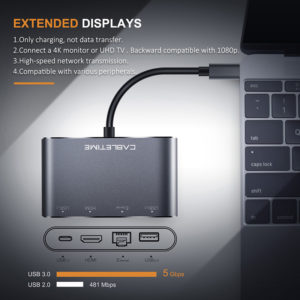 CABLETIME docking station C160, Type-C, 3-ports, 4K, 0.15m, γκρι | Συνοδευτικά PC | elabstore.gr