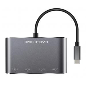 CABLETIME docking station C160, Type-C, 3-ports, 4K, 0.15m, γκρι | Συνοδευτικά PC | elabstore.gr
