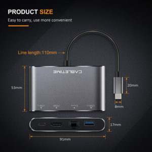CABLETIME docking station C160, Type-C, 3-ports, 4K, 0.15m, γκρι | Συνοδευτικά PC | elabstore.gr