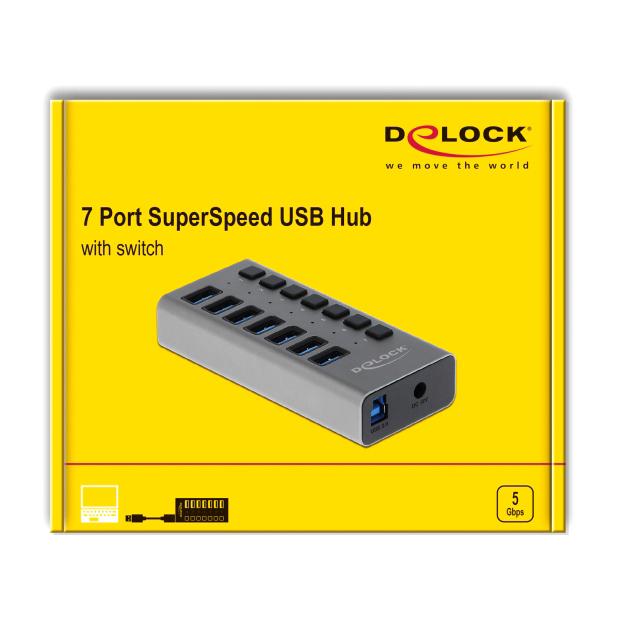 DELOCK hub 7x USB με διακόπτες 63669, USB 3.0, 5Gbps, LED, γκρι | eLabstore.gr DELOCK hub 7x USB με διακόπτες 63669, USB 3.0, 5Gbps, LED, γκρι | Συνοδευτικά PC | elabstore.gr